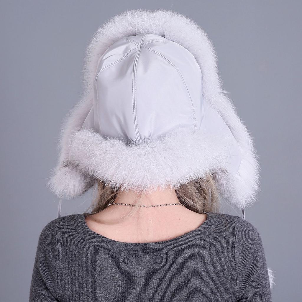 100% Real Fox Fur Hat Women's Russia Pilot Catcher Ski Cap Cap Ear flap winter raccoon fur pilot cap