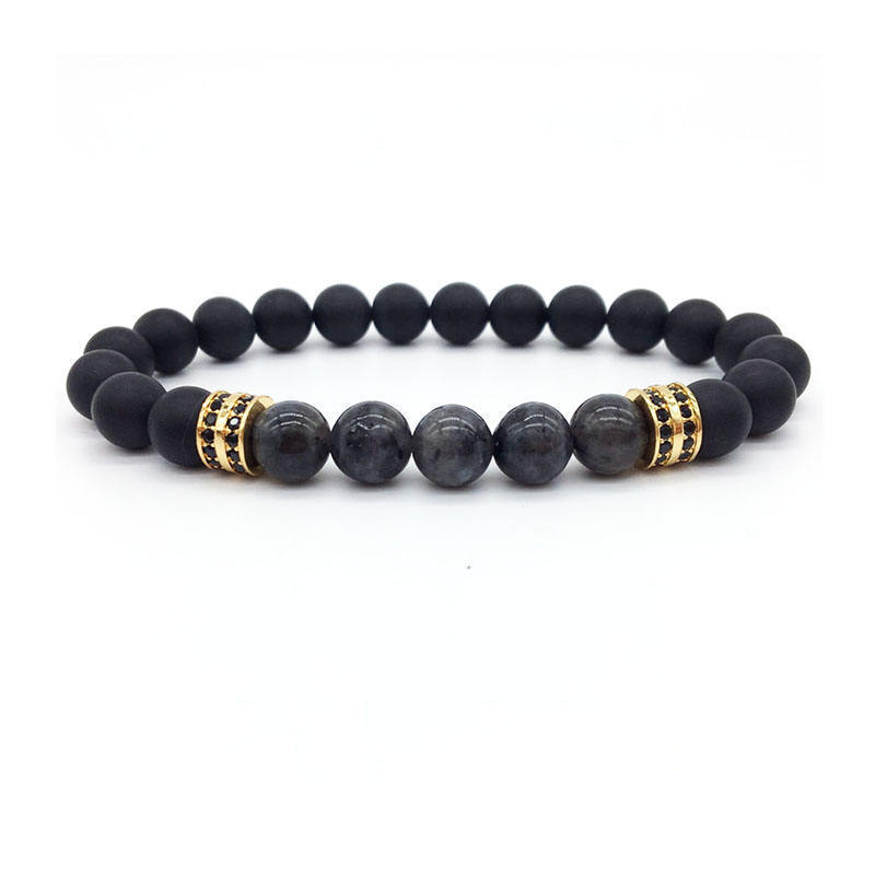 Mens Geometric Black Obsidian Copper Micro Zircon Bracelet With Elastic Fit For Fashion Accessory
