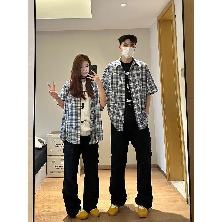 Pánská kostkovaná košile s čtvercovým výstřihem, mládežnická móda, japonský styl, umělecká, pánská volná košile, nová móda s dlouhým rukávem, podzimní trend, Harajuku