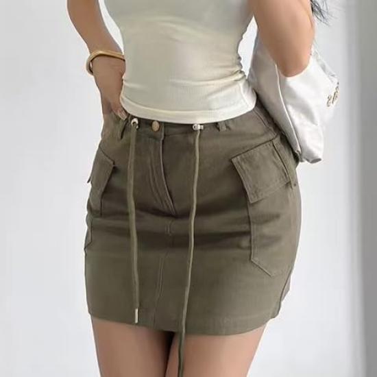 Syvent Mini Koreanischer Einfacher Rock mit Kordelzug 12F010, Mode, Frühling/Sommer, Einfach, Farbe, Taille, Schlankmachend, Einzigartig, Damen,