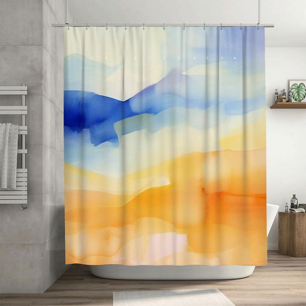 Watercolor Bathroom Shower Curtain with Blue Yellow Orange Gradient Pattern for Modern Home Decor Customizable Size