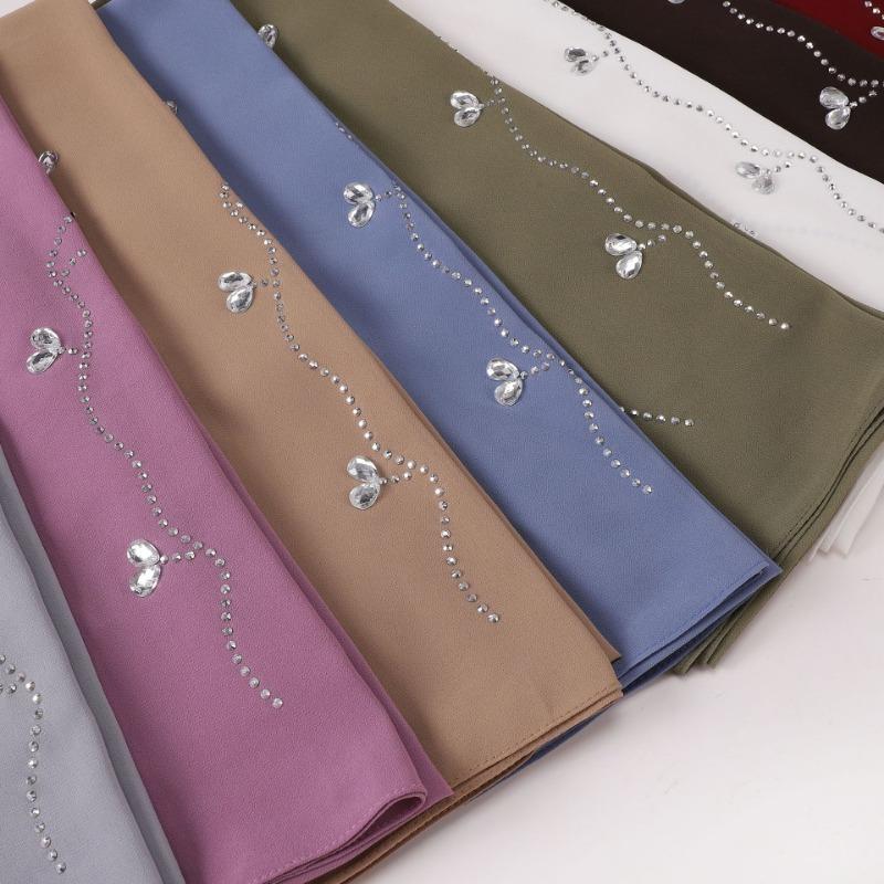 Pearl Chiffon Long Scarf With Rhinestone For African Women