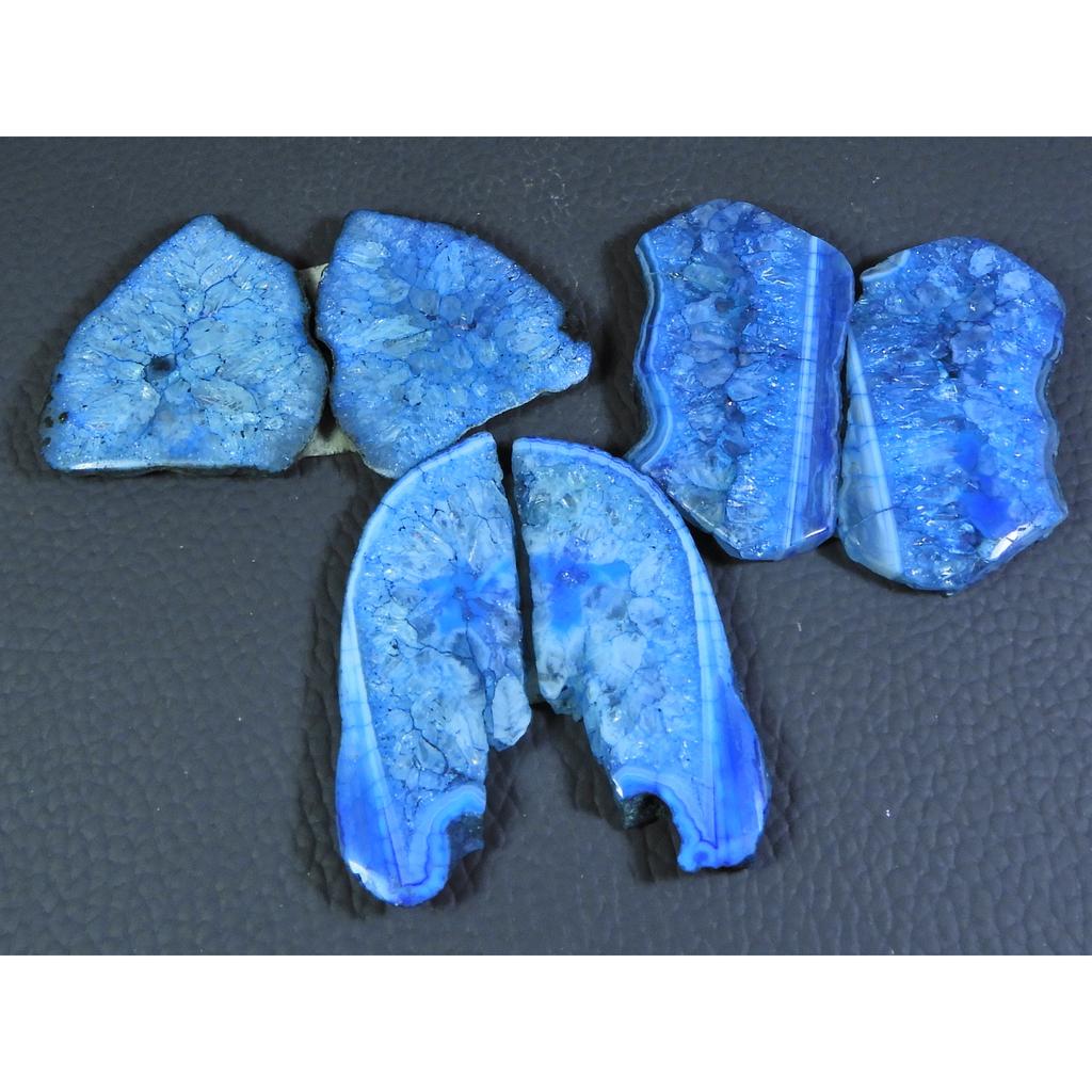 Dyed Slice Druzy Agate Matched Pair Cabochon Loose Gemstone 3Pair Lot 247Cts A-713