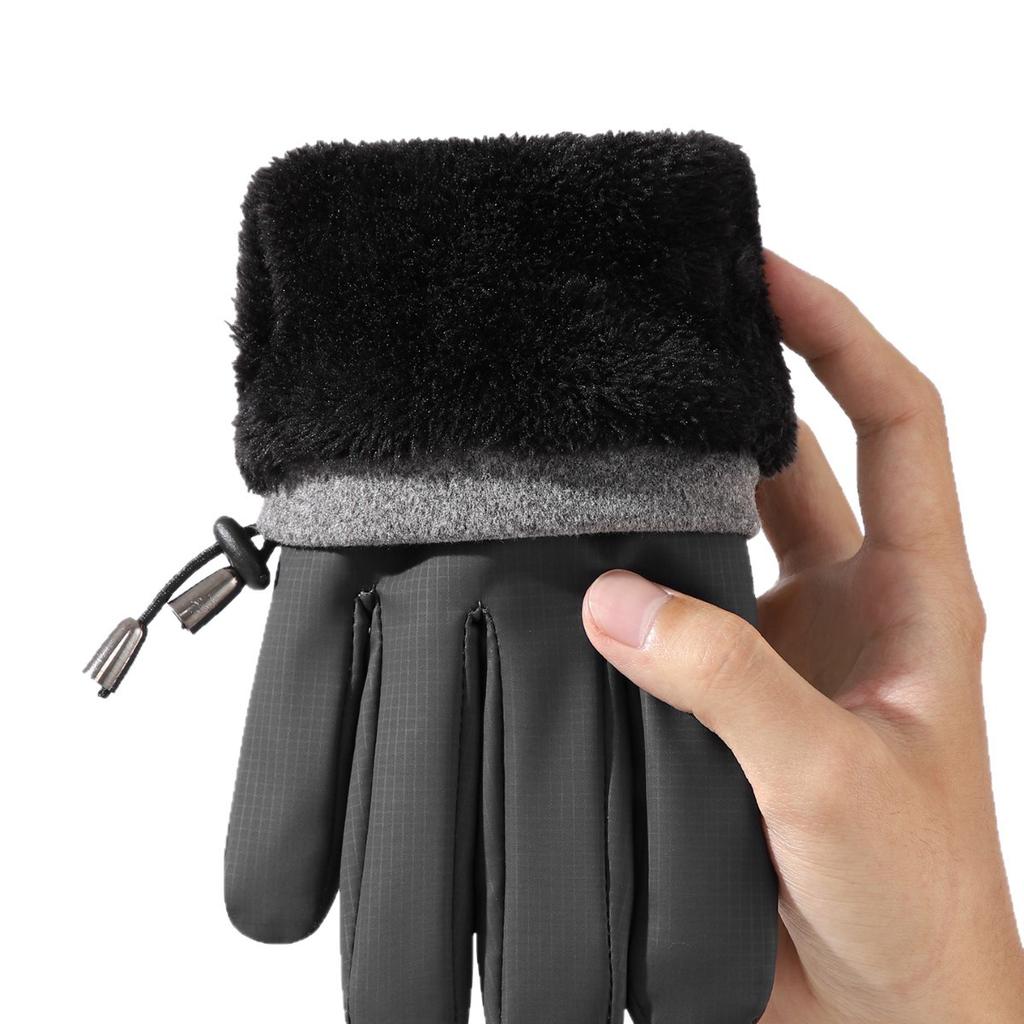 Men's winter skin-feeling fabric, piled and thickened, warm, cold-proof and waterproof, outdoor riding, electric vehicle, motorcycle gloves