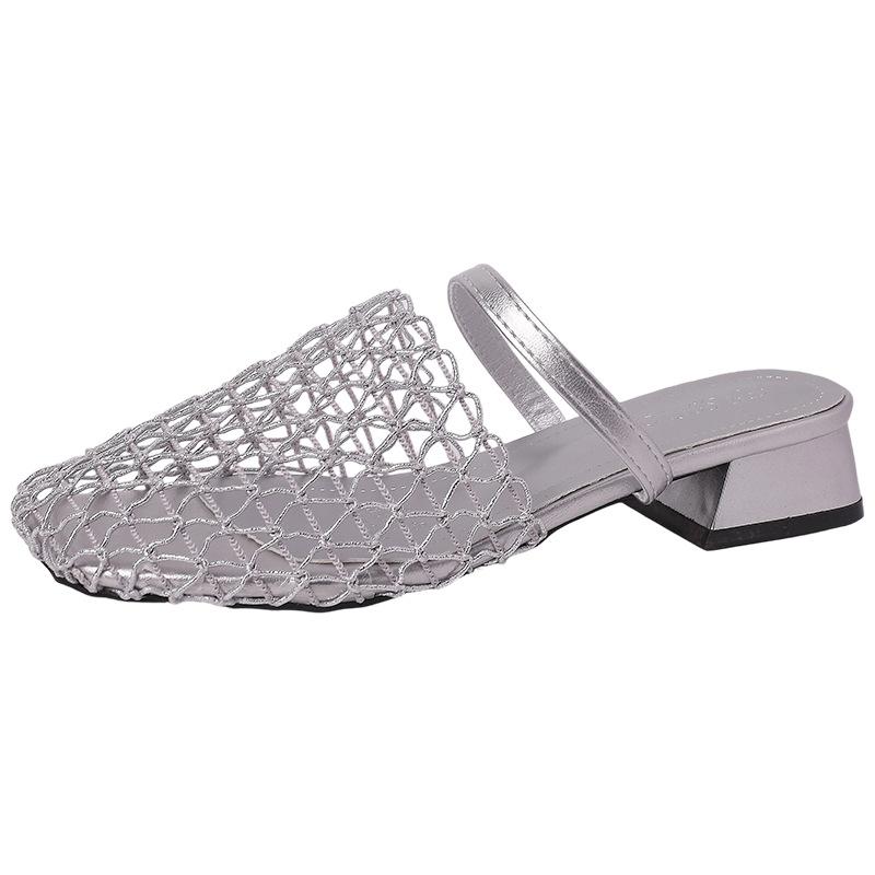 Niche woven hollow mesh cool slippers, shoes wear 2025 new summer wear versatile flat-bottomed half slippers