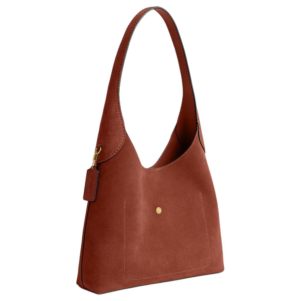 Coach Brooklyn 28 Logo Plaque Suede And Leather Shoulder Bag Large Women Shoulder Bag Clay CW637-B4AY