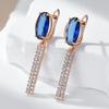 Luxury Oval Blue Natural Zircon Long Earring For Women Fashion  Rose Gold Wedding High Quality Party Fine Jewelry