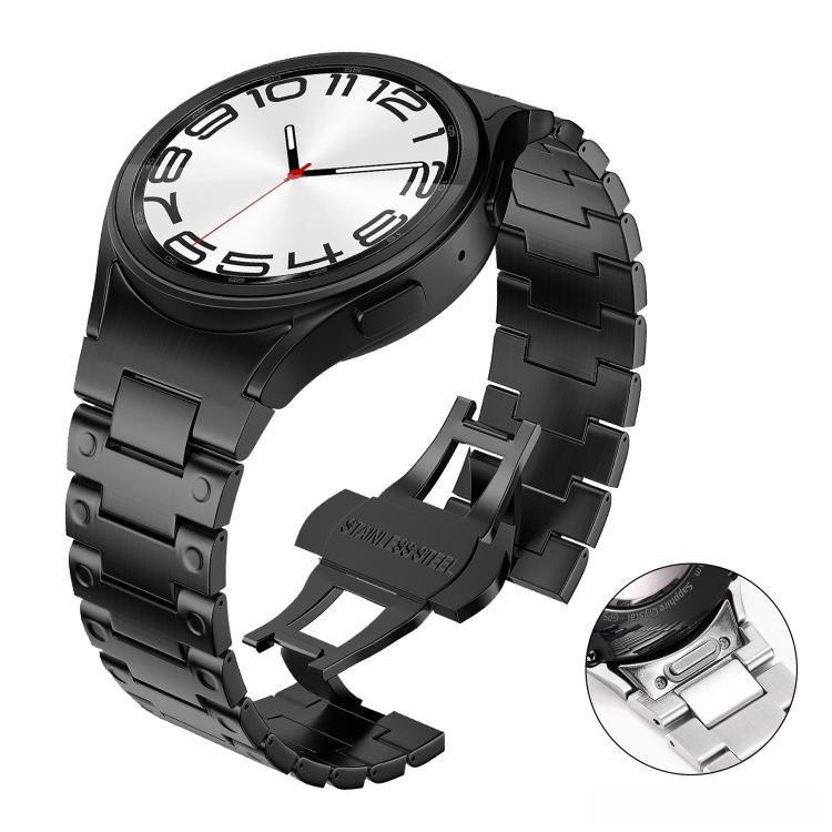 Push Button Mechanical Butterfly Clasp Stainless Steel Watch Band For Samsung Galaxy Watch FE/7/6/5/4, Adjustable Metal Replacement Strap