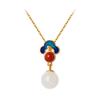 925 Silver Gilded Hetian Jade Enamel Pendant Necklace - Retro Chinese Style