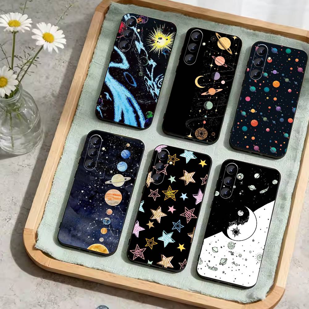 Starry Night Whimsical Landscape Phone Case For Samsung Galaxy A73,21,22,32,71,53,52,51,80,5G Soft Black Cover