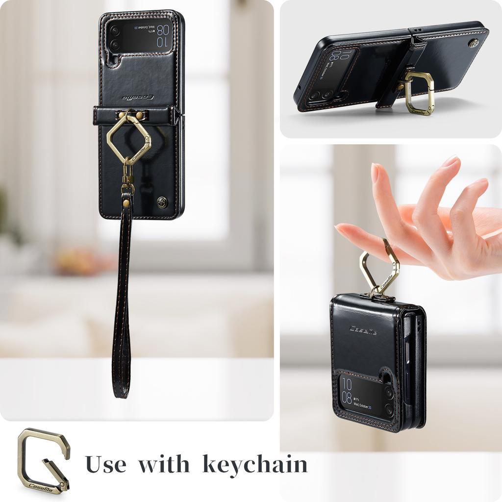 Leather Protection Phone Case For Samsung Galaxy Z Flip4 Flip 4 5g Zflip4 Non -Slip Phone Strop Ring Cover For Samsung Flip4