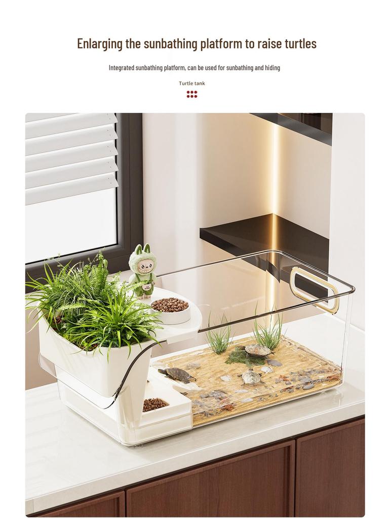 Turtle & Small Reptile Breeding Tank with Sunning Platform - Ecological Desktop Landscaping for Living Room