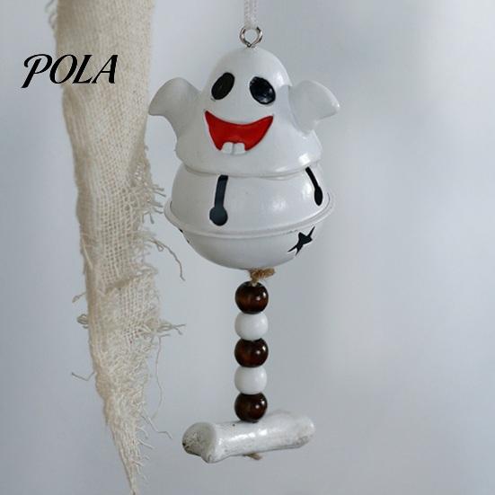 Retro Wooden Bead Decor Halloween Ghost Bell Hanging Decor, Cute Resin Door Ornament with Star Base, Funny Decorations Spooky Festive Hanger for Home