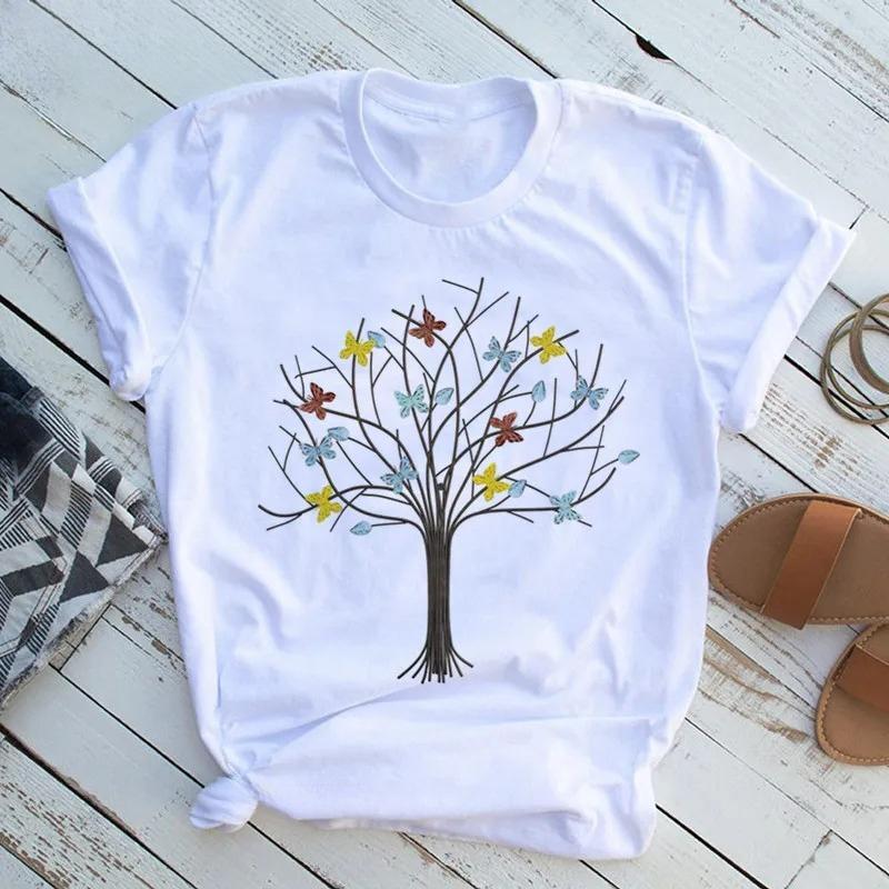 Unisexs Butterfly Tree Print Harajuku TShirt Round Neck Top Short Sleeve Casual Summer Tee ShirtDrop Ship