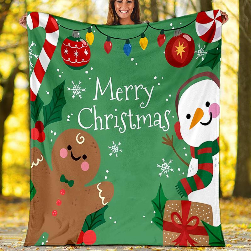 Christmas gingerbread man Theme Printed Blanket - Perfect for Couch, Bed, Travel & Outdoor Use | Machine Washable, Cozy & Durable.