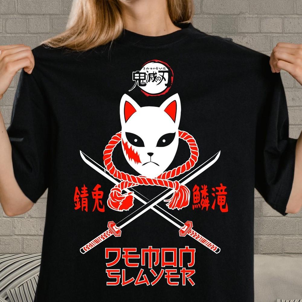 Japanse Anime Vossenmasker T-shirt, Stijlvol Demon Slayer Grafisch T-shirt voor Otaku Fans Unisex T-shirt