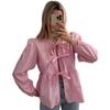 Short Sleeve 2025 European and American Women Clothes Street Fashion Bow Long Sleeve Shirts Long Sleeve Shirt