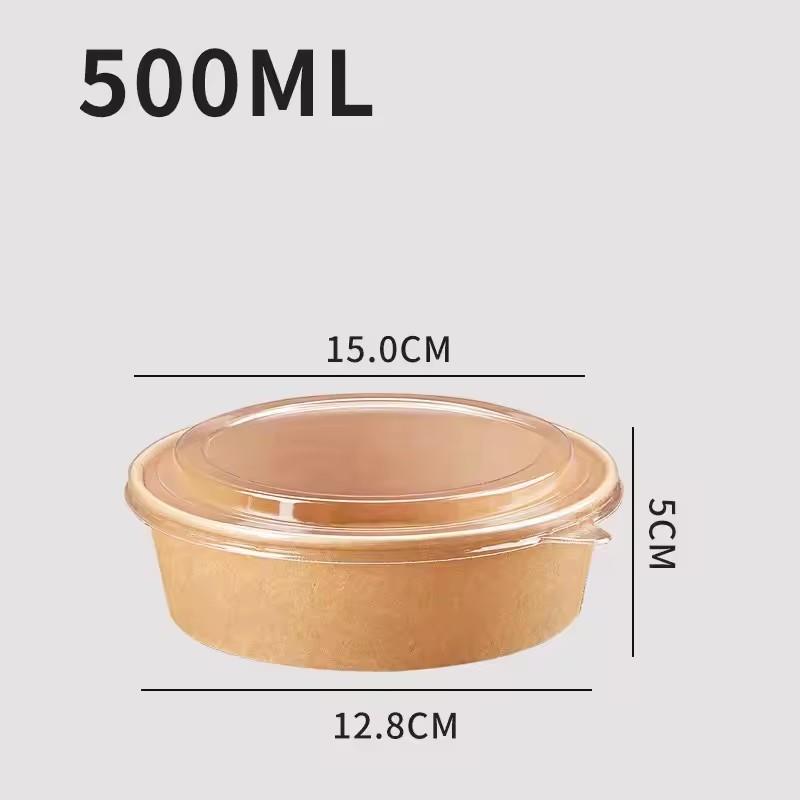 

20pcs/pack Disposable Kraft Paper Lunch Box Thickened Salad Bowl with Lid Round Takeaway Packing Boxes Heat-resistant Soup Bowl 20pcs