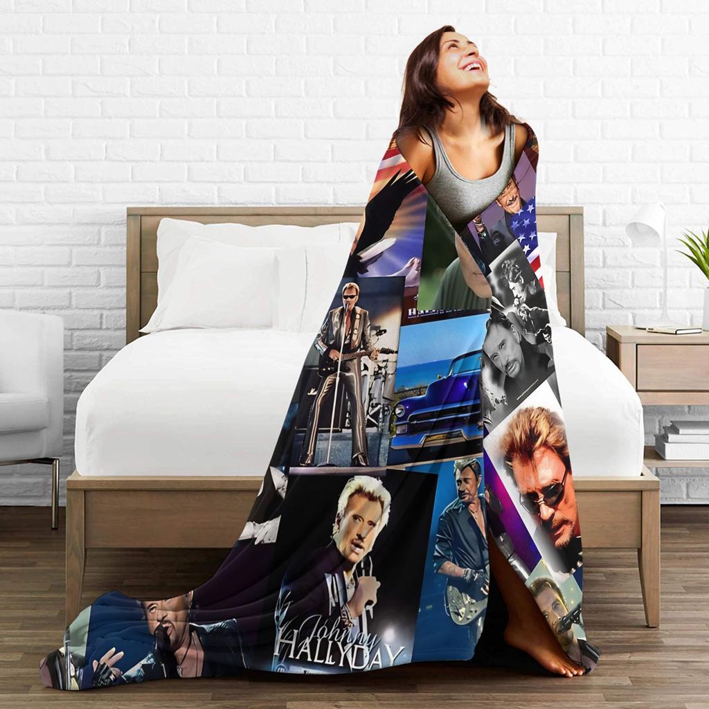 Rock Star Johnny Hallyday Flannel Blanket  Soft Warm Throw Blanket for Couch Bed Airplane Travel Funny Bedspread Sofa Bed Cover