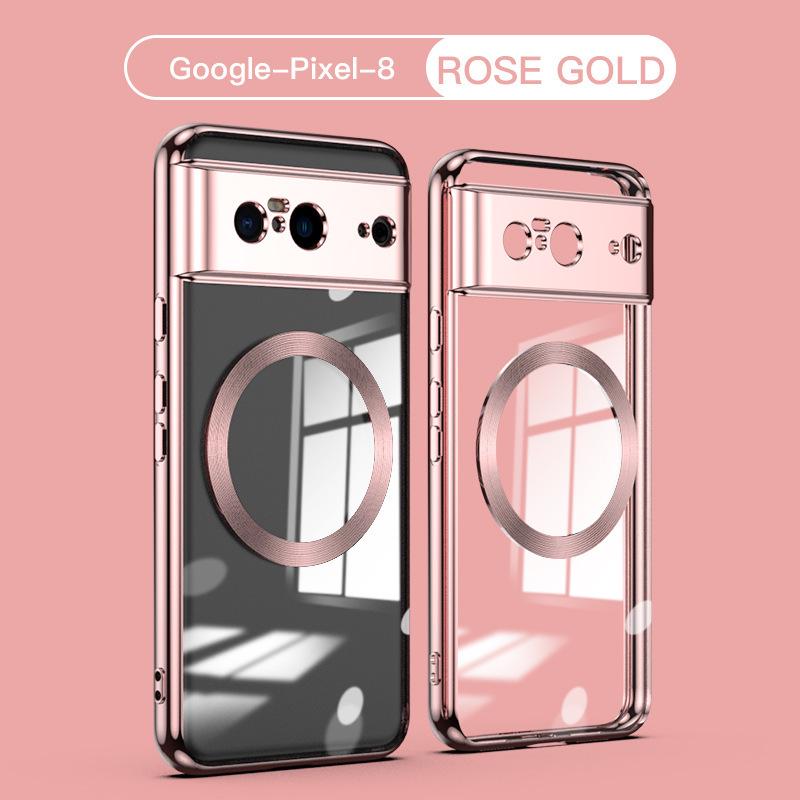 Compatible with Google Pixel 10A/9 Pro XL/8 Pro Electroplated Transparent Silicone Magnetic Phone Case