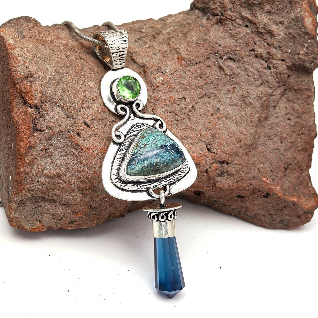 Azurite Necklace Malachite Silver Gifted Pendant Gemstone Jewelry