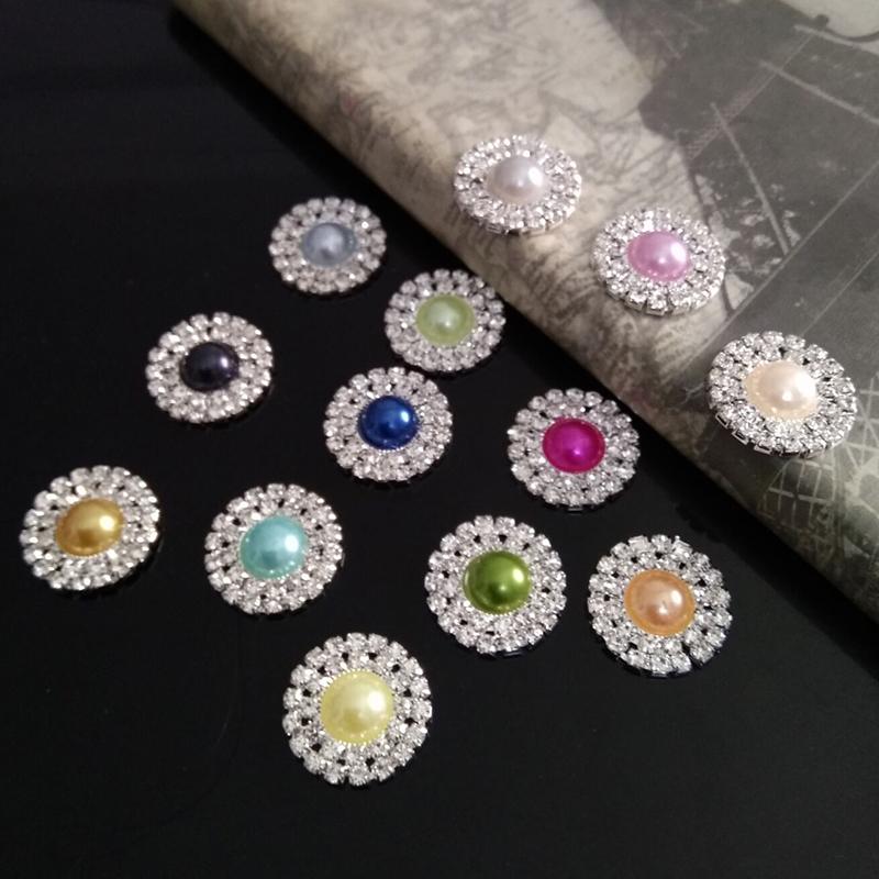 Engood 100Pcs 22mm Pearl Center Double Rhinestone Button Sewing Trim & Embellishments Craft Buckles for Wedding DIY Hair  HZ276