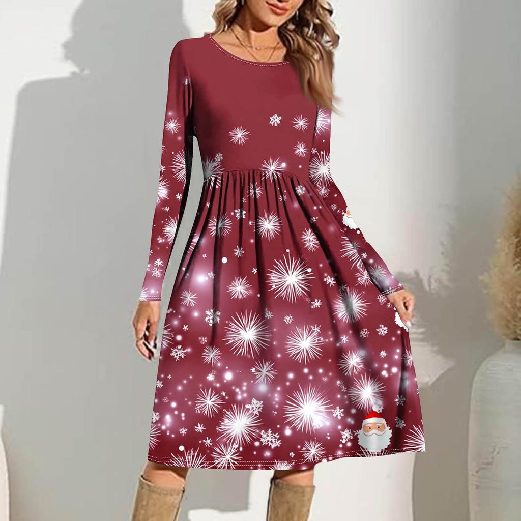 Rochie casual de damă cu imprimeu gradient, de primăvară, cu buzunar, cu gât rotund și mâneci lungi