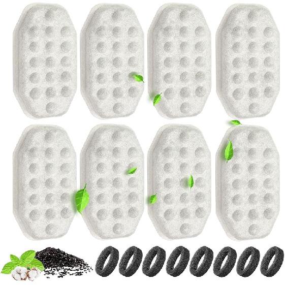 

Набор из 16 фильтров для кошачьего фонтана для воды, замена для фонтана для воды для домашних животных из нержавеющей стали объемом 108 унций/3,2 л с 16 губками предварительной фильтрации, миска для воды для собак 8 Filters+8 Sponges/FB