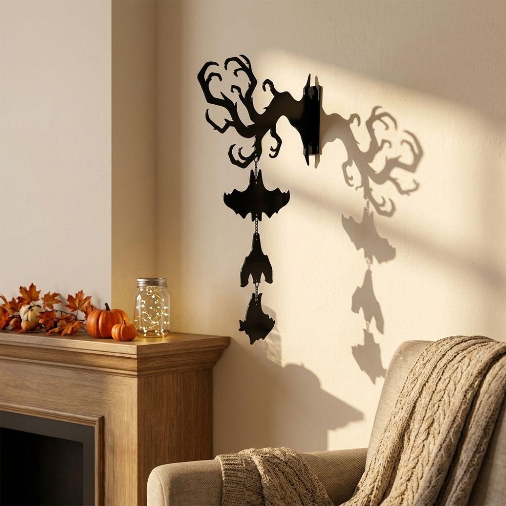 2D Flat Inverted Branch Bat Wind Chime Spooky Hanging Bat Pendant Hanging Door Bell Front Door