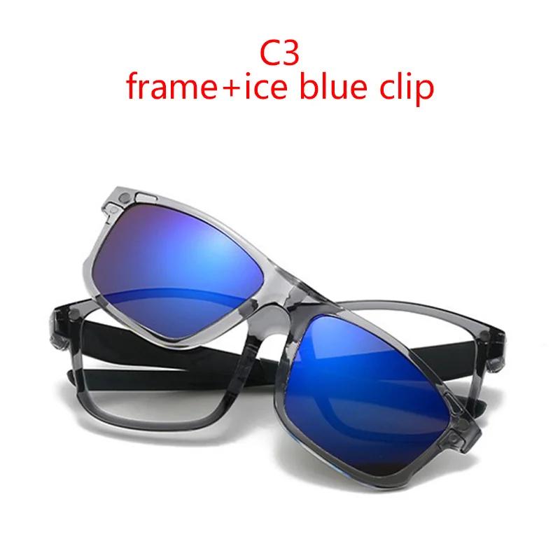 Polarized Black clip Sunglasses For Men UV Protection Retro Square Full Transparent Grey Frame Magnetic Sunglasses