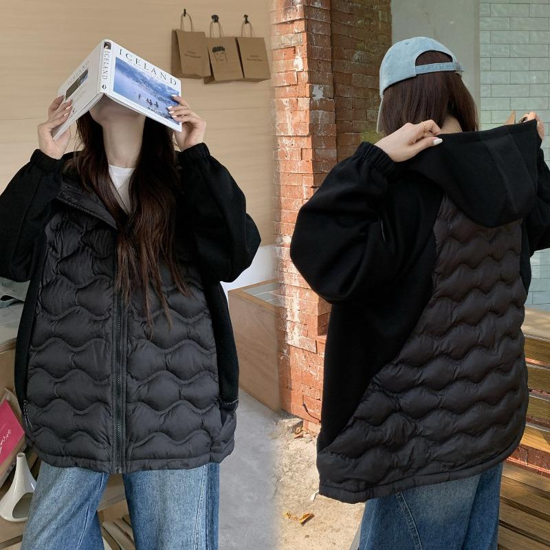 Large size new hooded cotton-padded clothes women's light jacket cotton-padded jacket sleeves splicing loose cotton-padded clothes girlfriend clothes