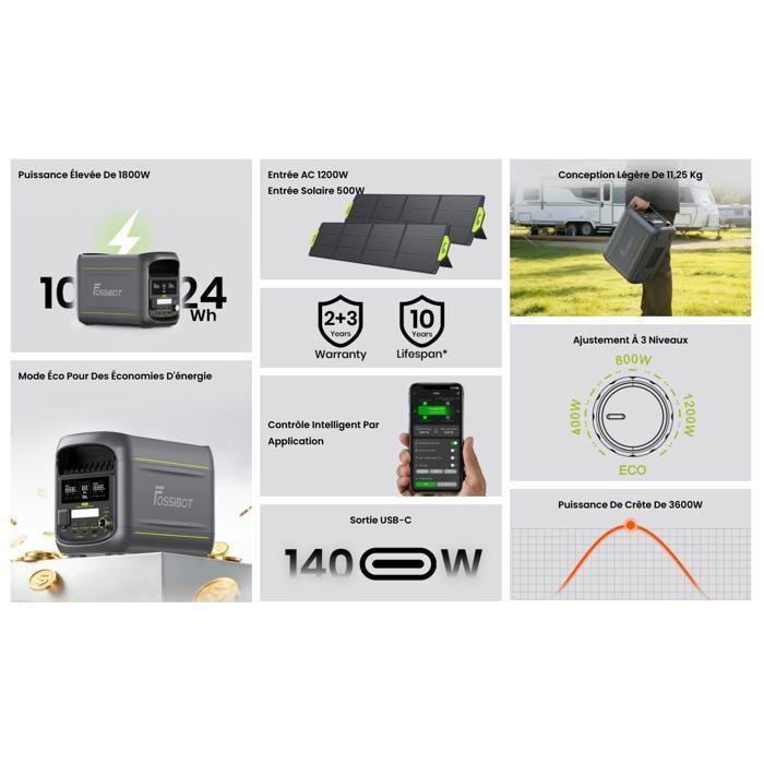 Centrale électrique portable - FOSSIBOT - F1800 - 1024W continu - 1800W pic - LiFePO4 EVE 4000 cycles
