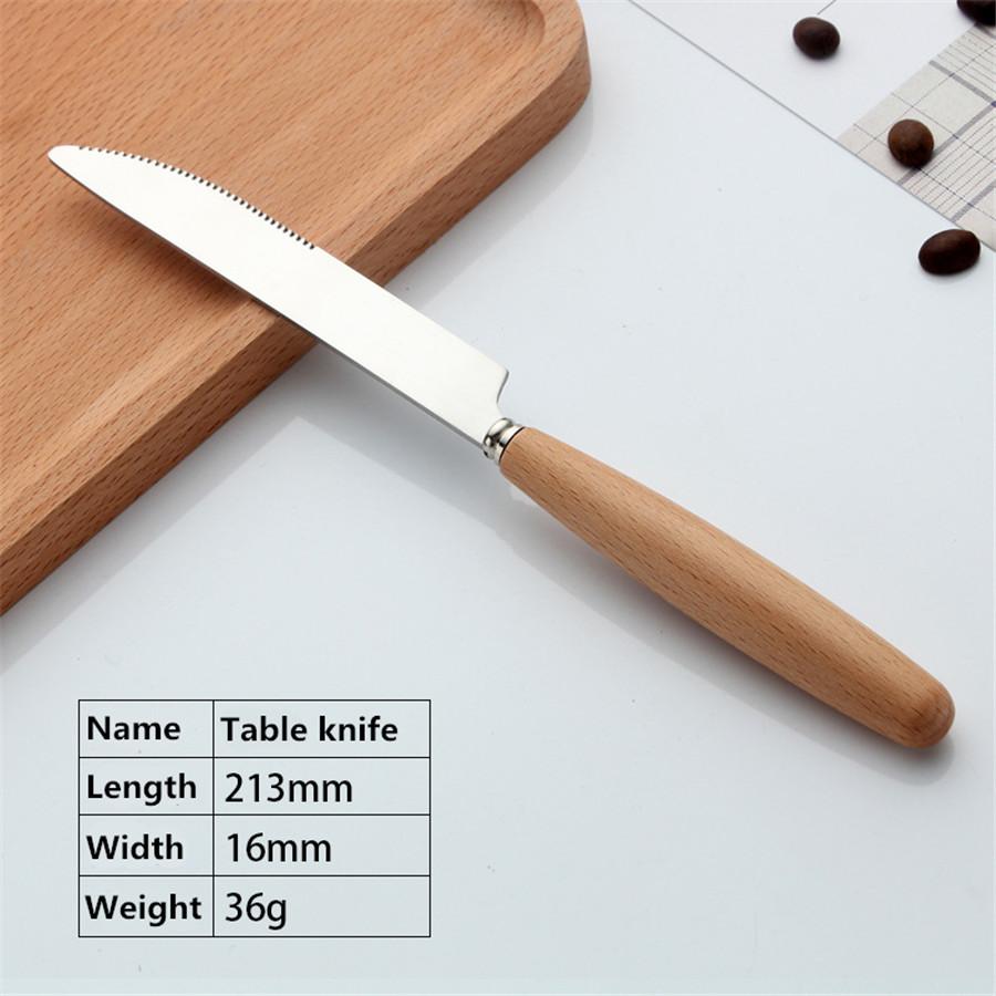 Beech Wood Handle Stainless Steel Western Tableware Steak Dessert Coffee Cooking Knife Fork Spoon Dinning Room Creative