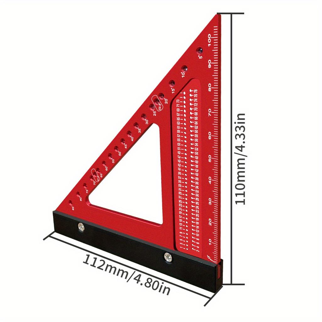Precision Aluminum Alloy Carpenter Square 90° Triangle Ruler with Hole Positioning - Multi-Functional Measuring & Marking Tool