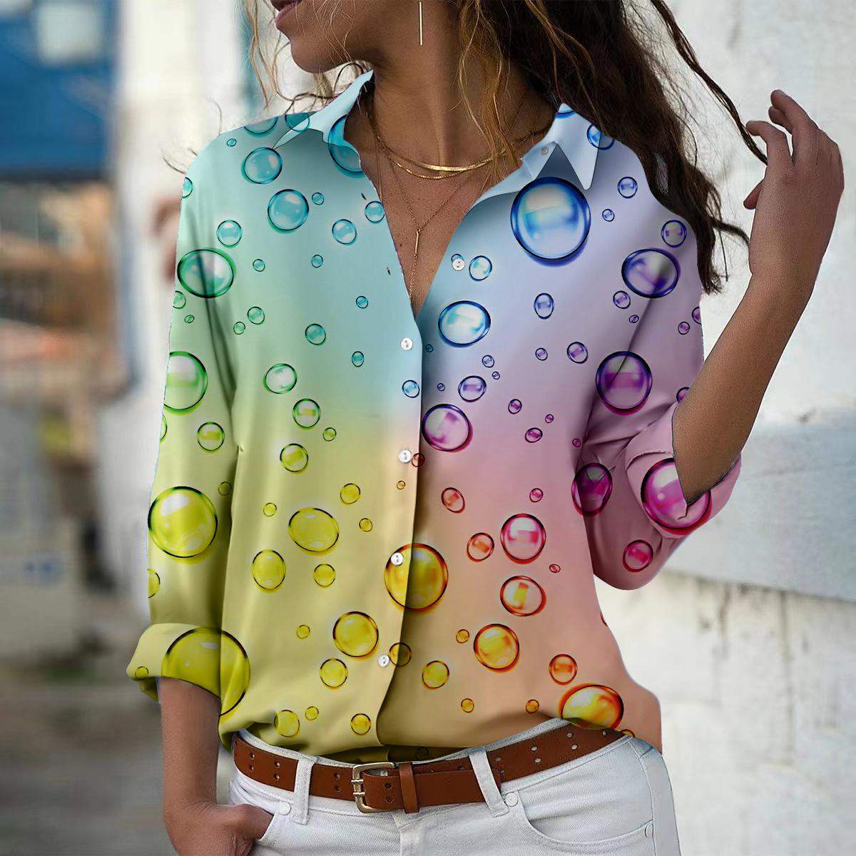 

Женская блузка с принтом «капля дождя» на весну и осень, офисная женская рубашка на пуговицах с отложным воротником S жёлтый