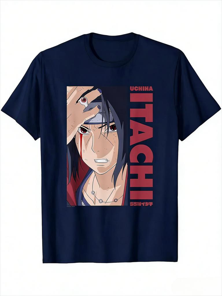Naruto Tshirt Mens Summer Pure Cotton Uchiha Itachi Pattern Printed Short Sleeve Large Fashion Street Wear Tshirt
