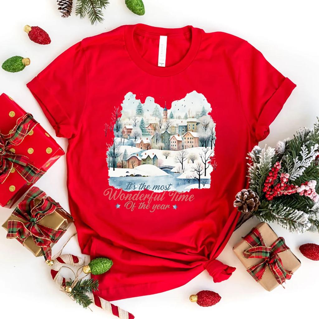 Hot Christmas It'S The Most Wonderful Time Of The Year Print Short Sleeve T Shirts Women Casual Shirts Summer Women'S Crew Neck