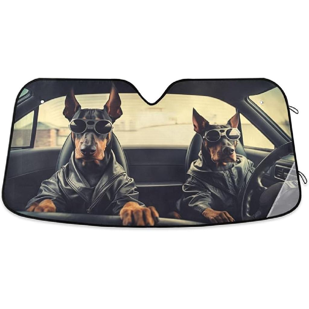 Black Leopard Car Windshield Sun Shade N Animal Skin Print Foldable UV Ray Sun Visor Protector Sunshade To Keep Your Vehicle Cool (55" X 27.6")