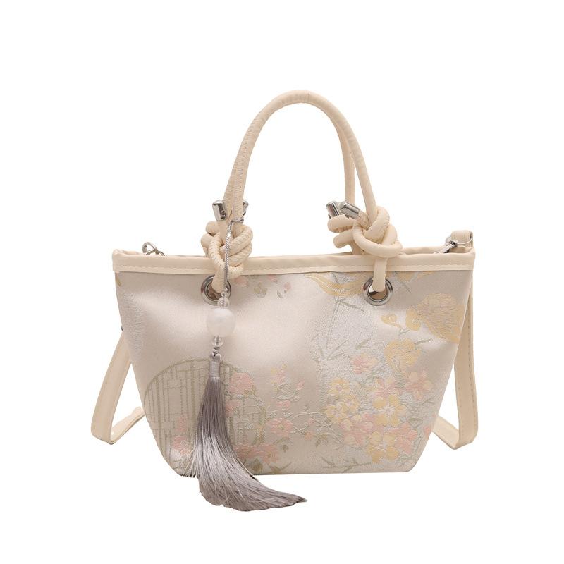 Embroidered Scenery Mini Tassel Pink Bag for Women Chinese Style Lady Casual Tote Handbags and Purse Female Small Phone Bags