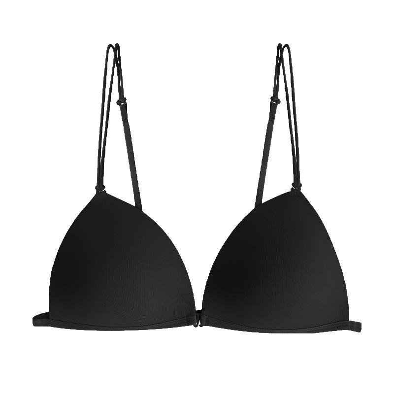Summer Sexy Underwear Women's French Small Breasts Gather Without Steel Ring Bra Thin Strap Smooth Front Buckle Beautiful Back Underwear
