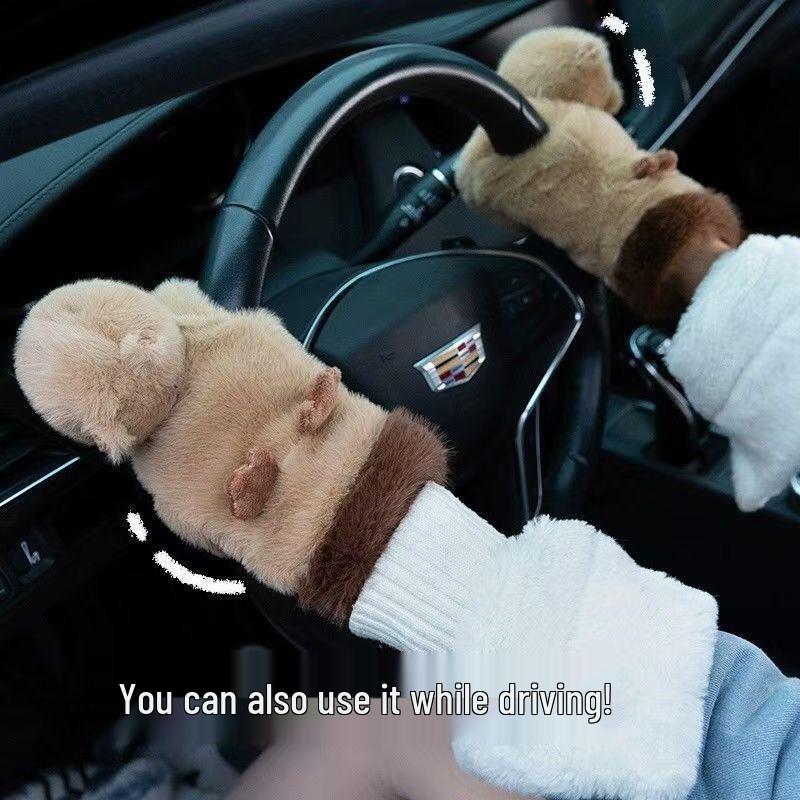 Roztomilé zimní plyšové rukavice s kapybarou a králíkem pro dívky