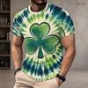 Men Plus Size Round Neck Short Sleeve Dark Green Clover Printed T Shirt