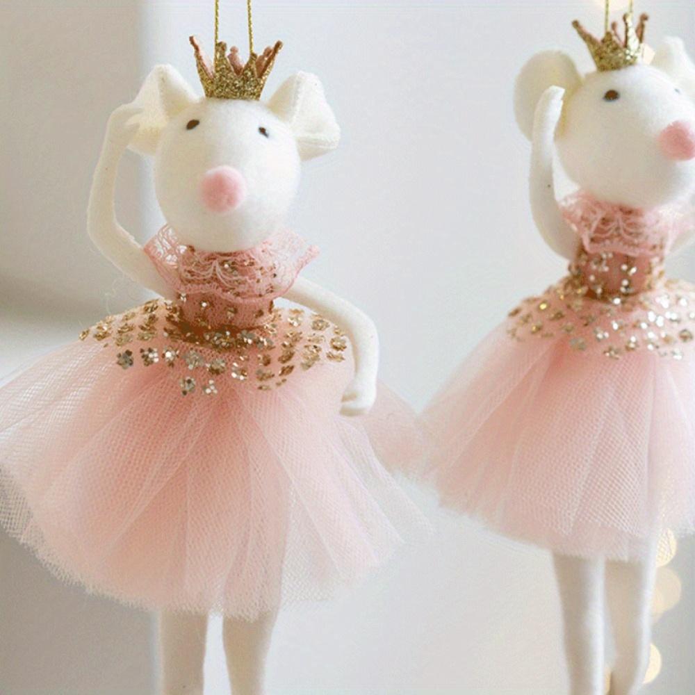 Vánoční dekorace Závěsné ozdoby, Růžové síťované šaty Zlatá koruna Vánoční myška Kreativní závěsné, Závěsné ozdoby na vánoční stromek