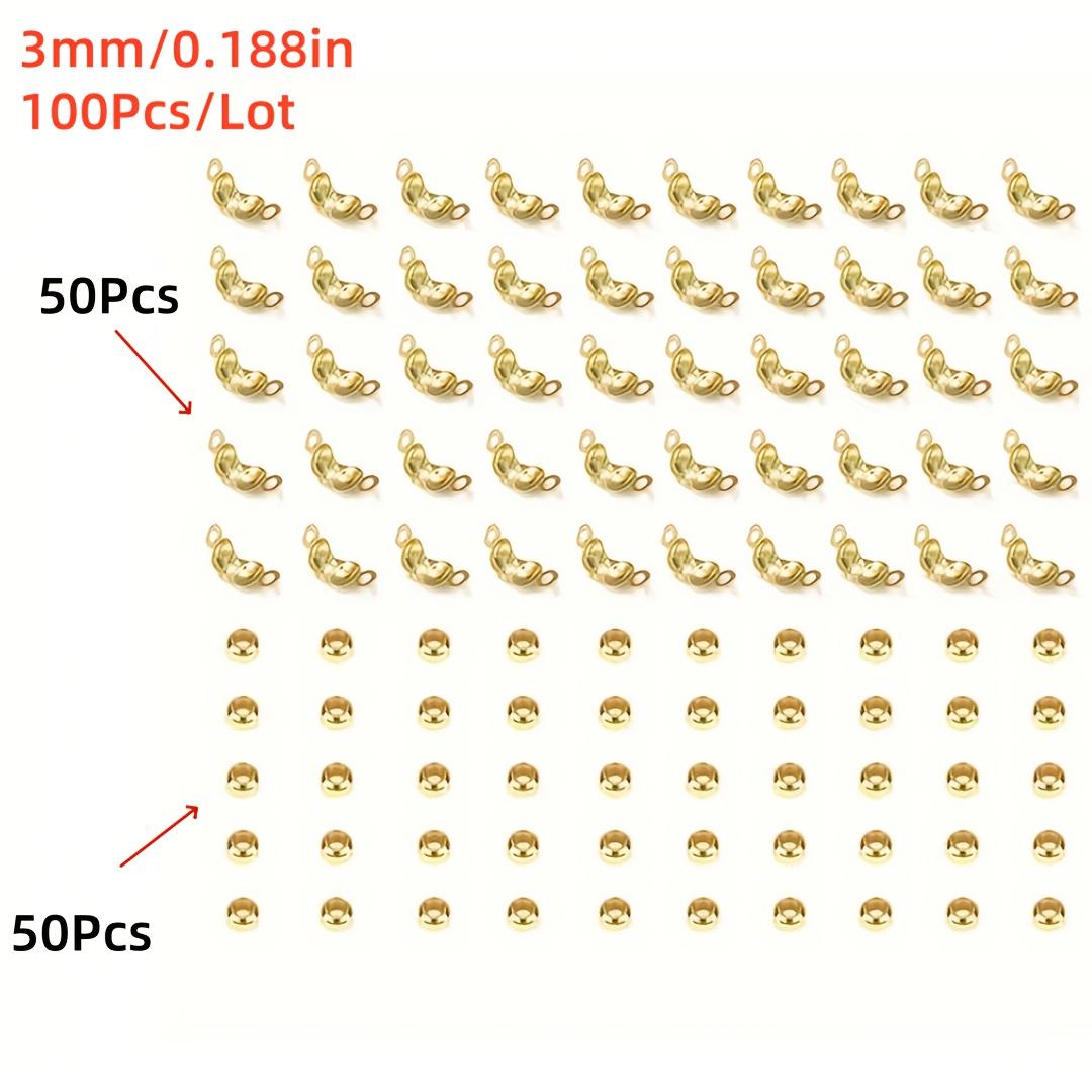 

100 шт./лот Застежка-коннектор Обжимные концы Бусины Набор для рукоделия Браслет Ожерелье Изготовление ювелирных изделий 3mm золотой