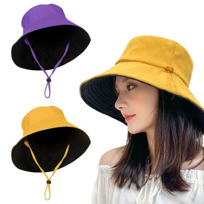 Sun Hat For Women, Solid Color Double-layered Big Sunscreen Basin Hat With Strap,Summer Sun Travel Hat