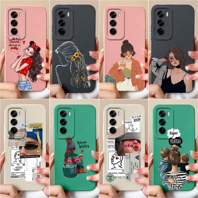 Para Oppo Reno12 Pro Realme C61 Narzo N63 C63 Capa Traseira Capas de Telefone Moda Legal Menina Menino Proteção de Câmera Fosco Líquido Silicone Macio Habitação Popular