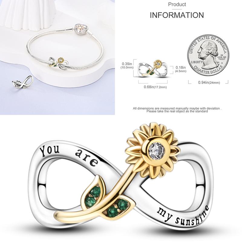 New Copper Charms Beads Sunflower Flower Daisy Original Charm Pendant Fit Charm Bracelets Diy Jewelry Birthday Gift