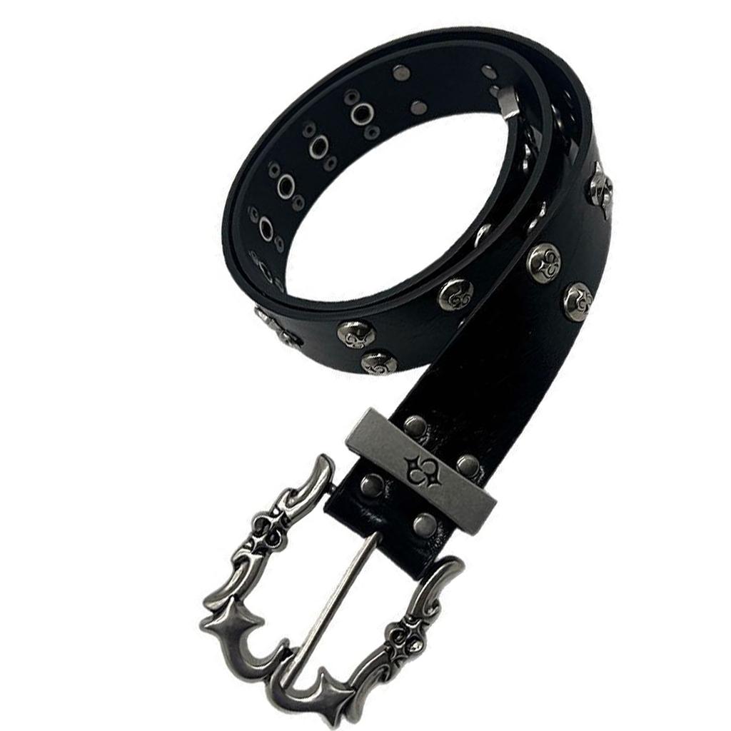 Punk Y2K Theme Waist Belt Adjustable PU Leather Wide Waistband With Rivet Studded Design For Jeans Pants Street Wear