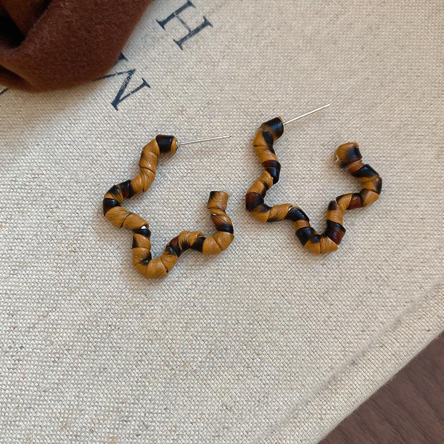 European and American retro autumn and winter geometric leather leopard print earrings light luxury stud earrings personality temperament earrings