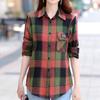 Tops de algodón liso para primavera y otoño, camisas de manga larga con solapa, abrigo para mujer, camisa a cuadros Retro cepillada, talla asiática